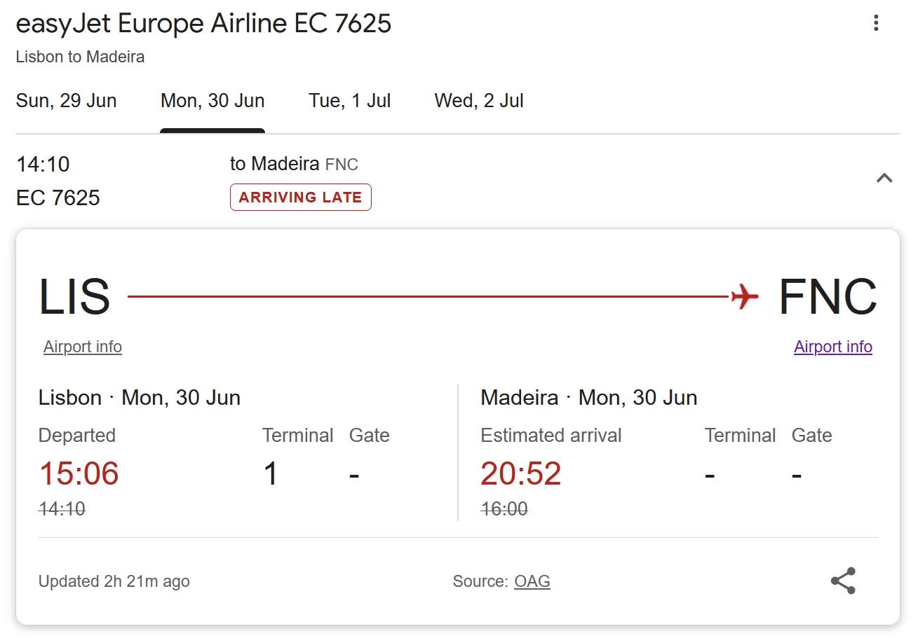 EJU7625 from Lisbon to Madeira today